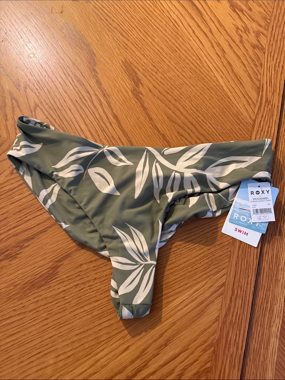Roxy Olive Green & Beige Tropical Leaf Bikini Bottoms